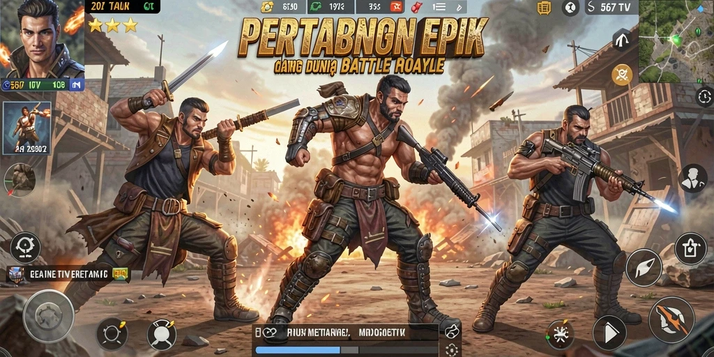 Screenshot gameplay Battle Royale dari 567TV yang menampilkan pertempuran intens.