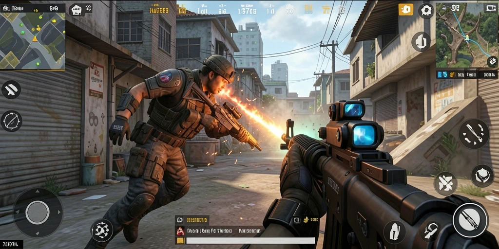 Screenshot gameplay <strong>797K</strong> dengan aksi seru dalam pertempuran FPS.