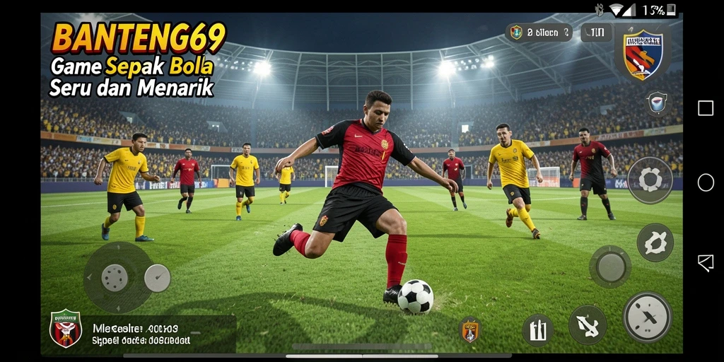 Tampilan gameplay BANTENG69 dengan aksi seru di lapangan sepak bola.
