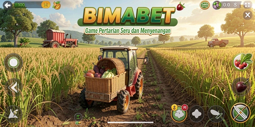 Screenshot gameplay <strong>BIMABET</strong> menampilkan aktivitas bertani yang seru dan interaktif.