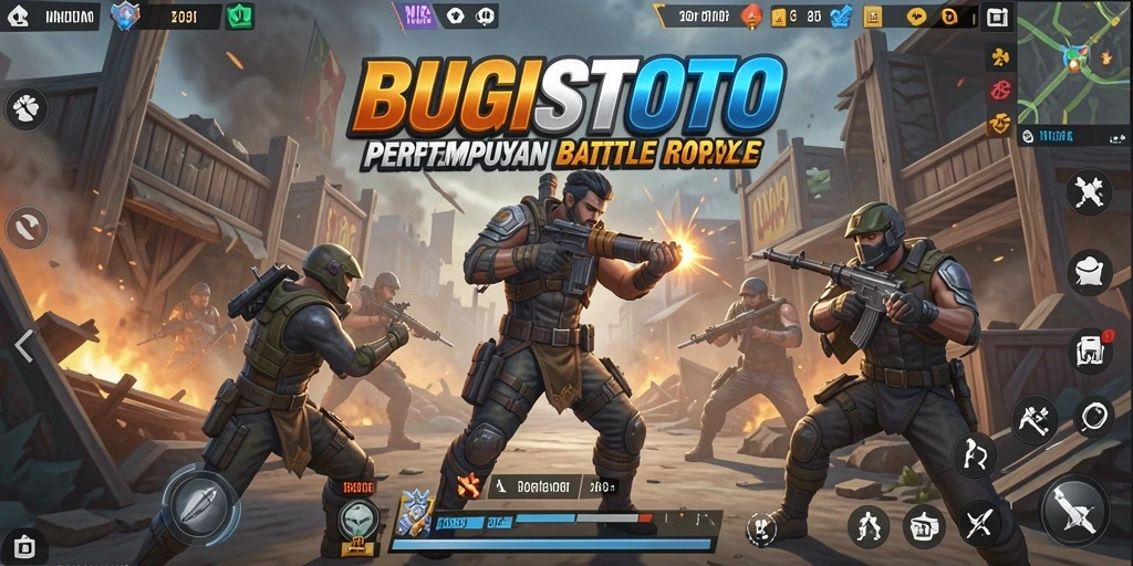 Screenshot utama BUGISTOTO menampilkan aksi seru di pertempuran Battle Royale.