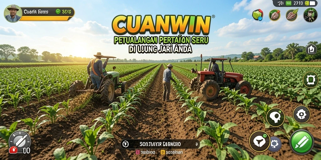 Tangkapan layar gameplay CUANWIN menampilkan petualangan bertani yang penuh warna.