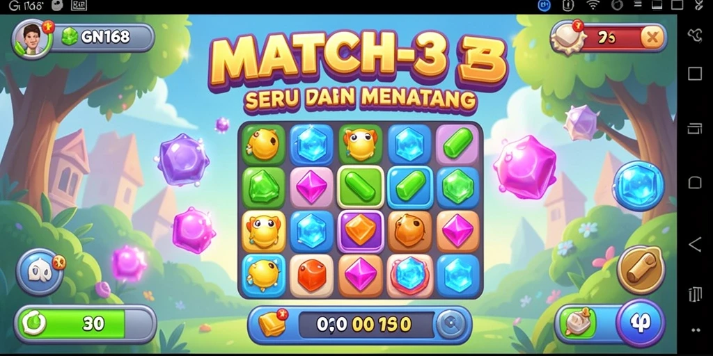 Screenshot gameplay GN168 menampilkan aksi pertarungan Match-3 yang seru.