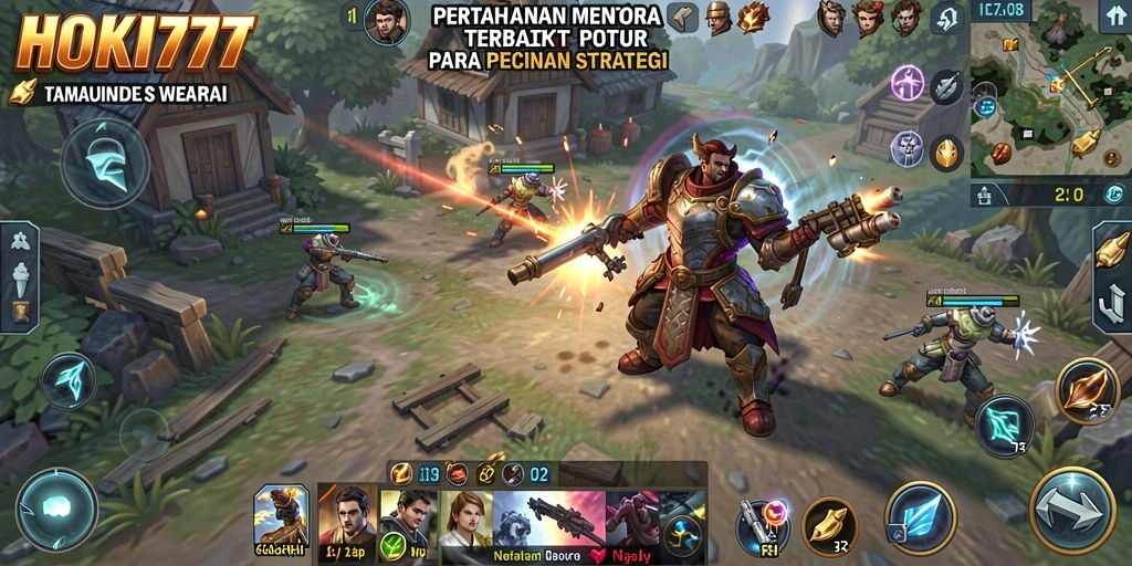 Tangkapan layar HOKI777 menunjukkan gameplay Tower Defense yang intens dan strategis.