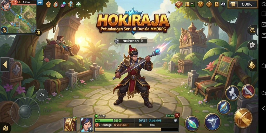 Tampilan menarik dari gameplay HOKIRAJA dengan karakter yang beraksi di dunia fantasi.