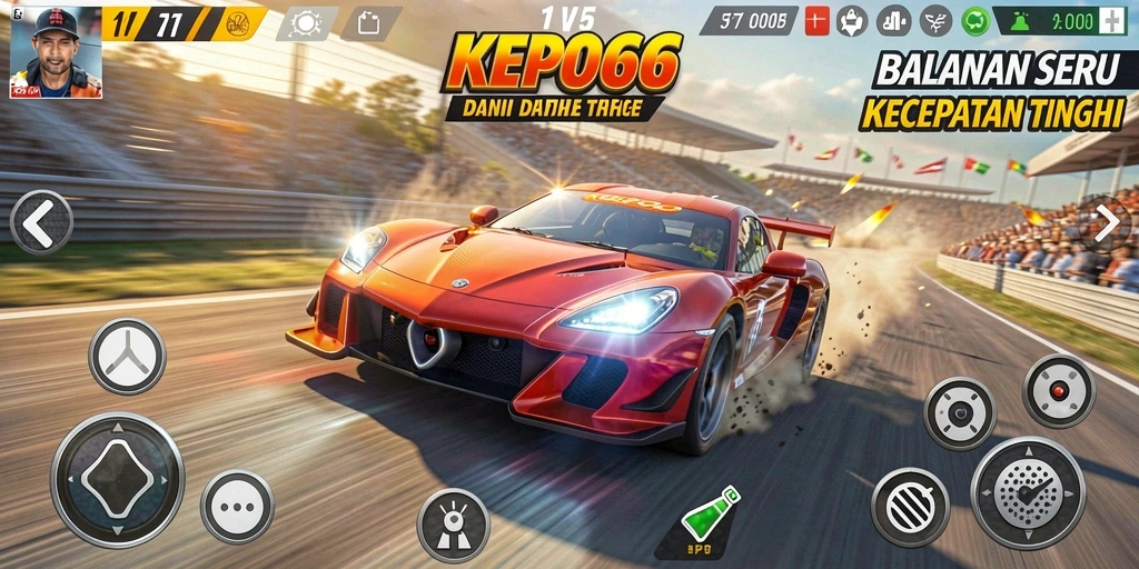 Tampilan menarik dari gameplay balapan KEPO66 yang seru.