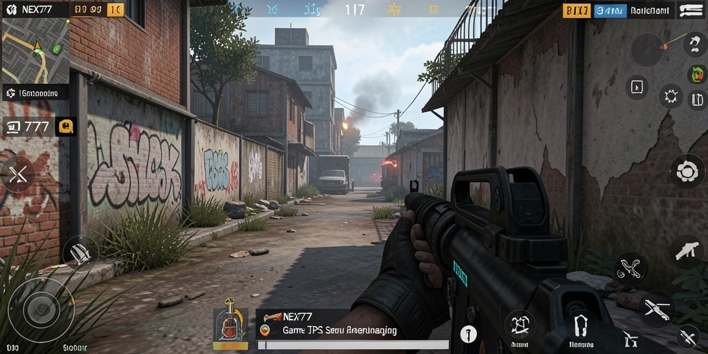 Gameplay NEX777 menampilkan aksi tembak-menembak yang intens.