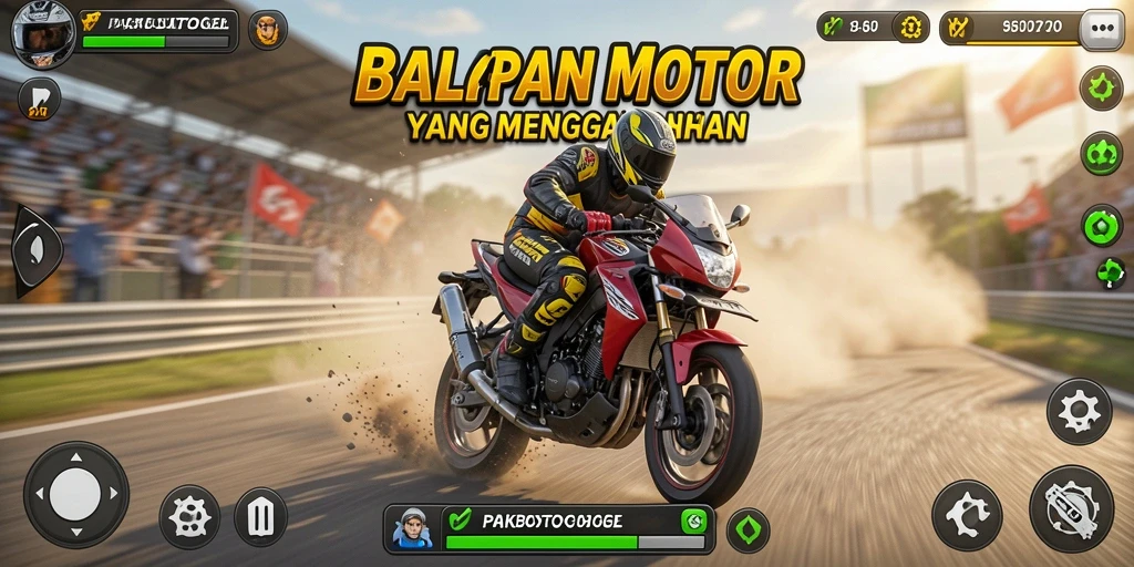 Screenshot gameplay seru PAKBOSTOGEL saat balapan.