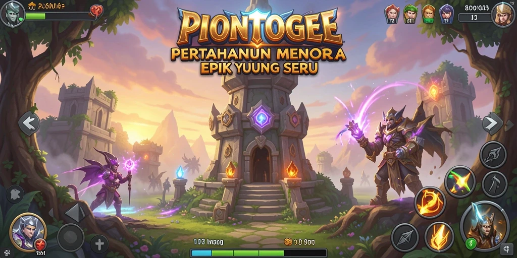 Screenshot gameplay menampilkan menara pertahanan yang kuat dalam aksi.