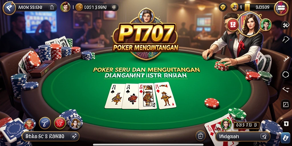 Screenshot gameplay PT707 menampilkan suasana meja poker yang mendebarkan.