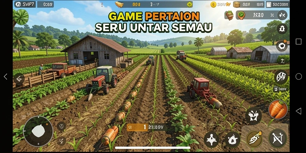 Screenshot gameplay <strong>SVIP7</strong> yang menampilkan kebun yang subur dan warna-warni.