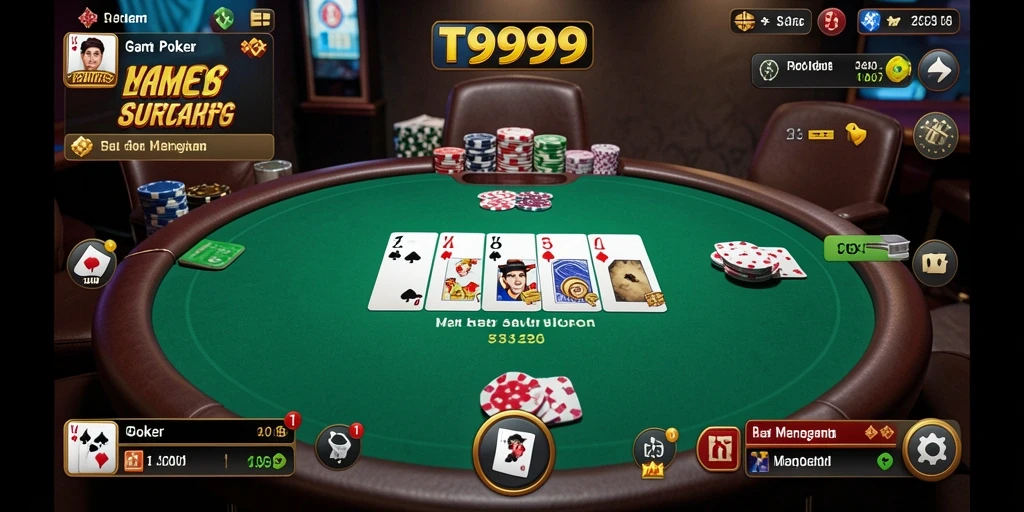 Screenshot utama T9999 menampilkan gameplay poker yang seru dan mengasyikkan.
