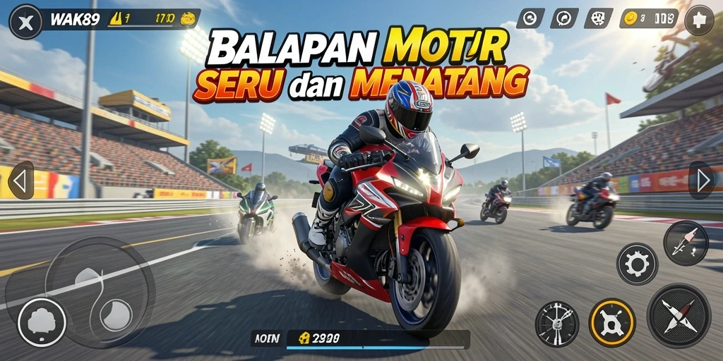 Tampilan menarik dari gameplay balapan motor di WAK89.